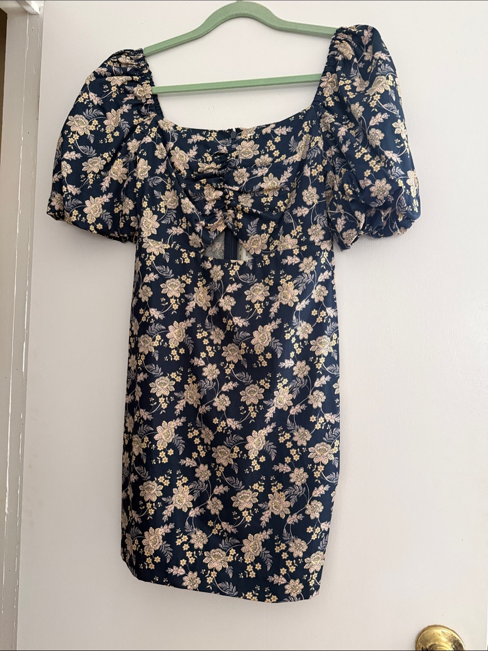 Boden Navy Floral Puff-Sleeve Mini Dress